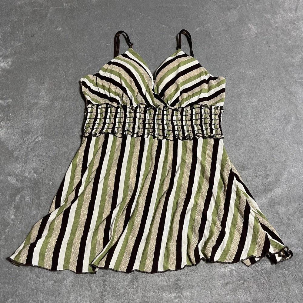 Vintage Y2K Camisole Top 1X Green Brown Striped Boho Fairy Grunge Whimsigoth